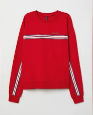 Divided H&M Red Long Sleeve 100% Cotton Tee with Stripe Size Medium thumbnail 1