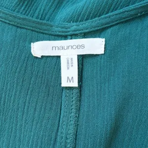Maurices Tunic Blouse Medium Green Crochet Lace Peplum Ruffle Long Sleeve Boho thumbnail 6
