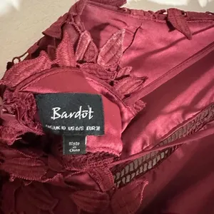 Bardot Gemma Leaf embroidered burgundy dress halter top x Revolve thumbnail 3