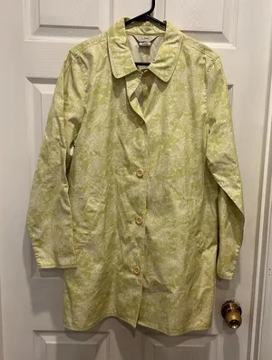LL Bean Womens Green Floral Print Lightweight Jacket L Cotton Fisherman‎ Spring thumbnail 1