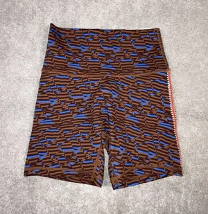 aerie offline biker shorts printed blue brown hi rise nwt Small thumbnail 1