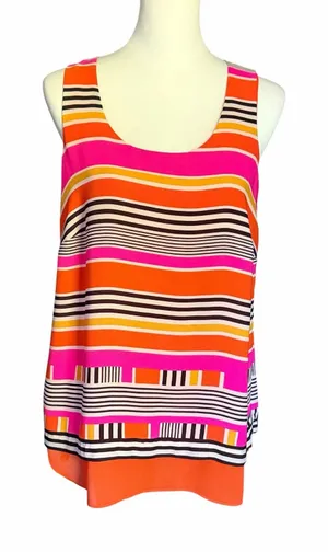 Rose + Olive Sleeveless Top Orange Pink White Black Medium thumbnail 1