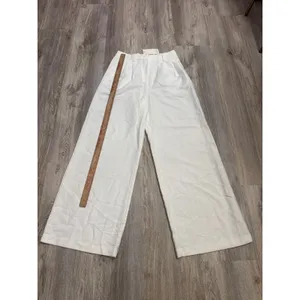 Commense White High Waisted Wide Leg Pleated Trousers Pants Medium NEW thumbnail 6