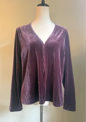 NY&Co XL Purple Velvet Cardigan Long Sleeve Top whimsigoth boho retro grunge y2k thumbnail 1