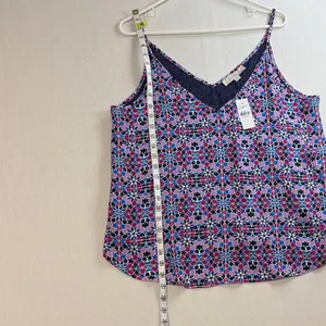 LOFT Navy, Pink & Light Blue Geometric Spaghetti-Strap Cami Top thumbnail 3