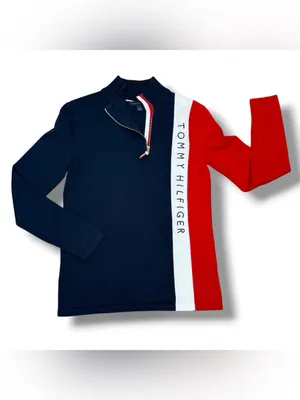 Tommy Hilfiger Quarter Zip Mock Neck Colorblock Logo Sweater Size Small Preppy thumbnail 12