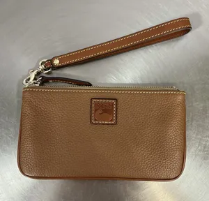 Dooney & Bourke Pebble Grain Large Wristlet Caramel Brown Leather Clutch Wallet thumbnail 1