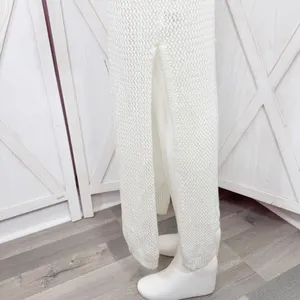 Almost Famous Sheer Crochet Open Back Beach Swim Cover‎ Maxi Dress Cream Medium thumbnail 8