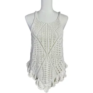 Free People Retro 70s Beachy Crochet Sea Song Sweater Tank Tunic Medium Neutral thumbnail 6