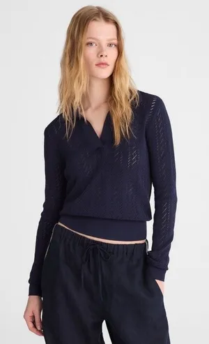 Madewell Navy Pointelle-Stitch Polo Sweater thumbnail 1