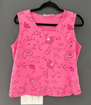 Croft & Barrow Y2k Fairy Pink Floral Paisley Embroidered Sequin Tank Top XL Womens thumbnail 1