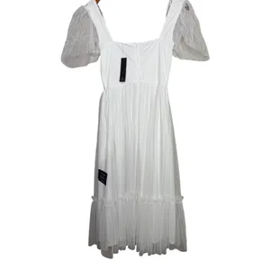 NWT Lulus Dreamy Celebration Sheer Tulle Bustier Swiss Dot Midi Dress S White thumbnail 12