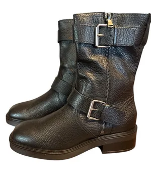Steve Madden women’s Nolan boots black silver buckle moto Size 10 runs small NIB thumbnail 1