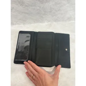 Wilsons Leather Pelle Studio Black Pebbled Leather Trifold Wallet‎ Zip Pocket thumbnail 6
