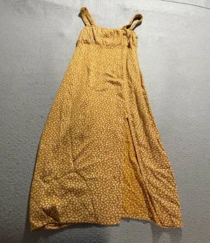 Abercrombie & Fitch Yellow Patterned Midi Dress High Side Slit Size XSmall EUC thumbnail 1