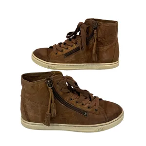 UGG Blaney Brown Leather High Top Sneakers Tassel Side Zip Womens Size 7.5 Shoes thumbnail 3