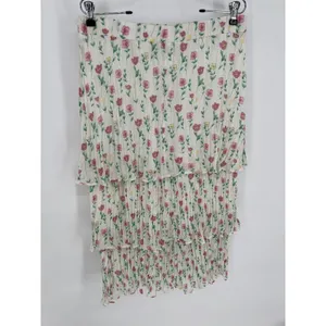 UMGEE Floral Tiered Maxi Skirt Women L White Pink Pleated Lined Chiffon‎ Cottage thumbnail 3