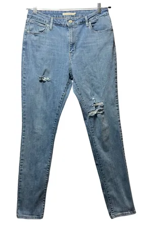 Levi's 721 High Rise Skinny‎ Jeans 32 Distressed Denim Blue Light Wash thumbnail 1