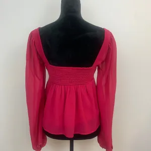 Abercrombie Fitch Women's XS Pink Babydoll Top‎ Milkmaid Long Sleeve Peasant thumbnail 2
