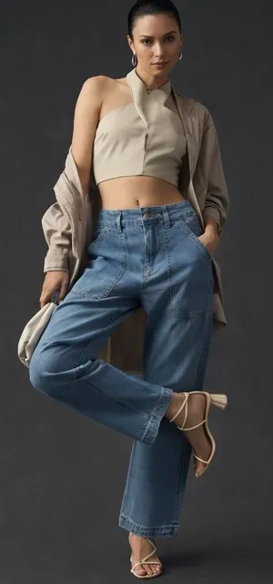 YFB (Young Fabulous & Broke) Wide Leg Utility Denim Pants | High Rise | Blue Wash Size medium thumbnail 1