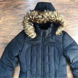 Calvin Klein • Goose Down Puffer Jacket coat black quilted faux fur trim hood thumbnail 3