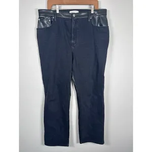 Abercrombie & Fitch Mixed Media Jeans Women 33/16S Black Faux Leather Edgy thumbnail 2