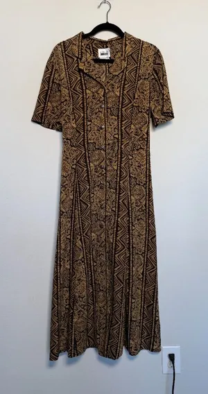 Vintage 90s Long Maxi Dress Button Up Tribal Print thumbnail 1