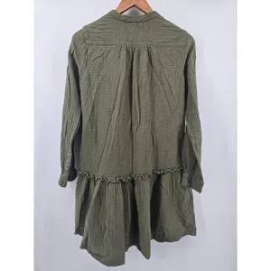 Maeve Dress Womens 2 Tiered Babydoll Olive Green Double Gauze Mini EUC thumbnail 3