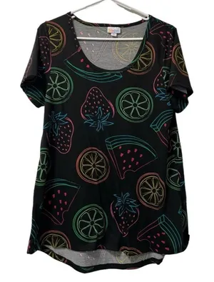 Lularoe Fruit Size‎ Large Classic T Shirt Neon Print Preppy Beach Travel Women thumbnail 1