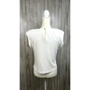 By‎ Anthropologie Women's Small White Keyhole Back Structured Sleeveless Top thumbnail 4