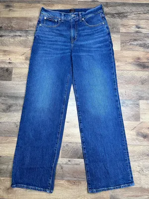 J. Crew Wide-Leg High-Rise Jeans in Deep Blue Wash thumbnail 1