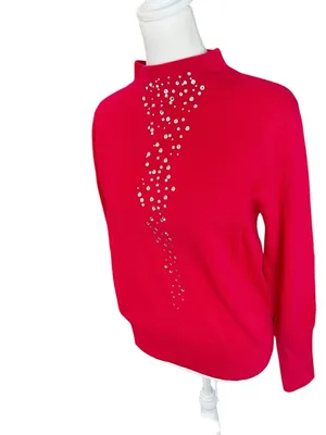 Kinross Cashmere 100% Cashmere Rhinestone Mock Neck Sweater Pink M NWT thumbnail 3