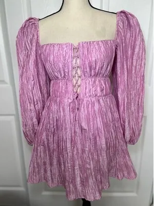 Lovers + Friends Take Me Out Mini Dress Pink Ribbed Taffeta Corset Lace Up Small thumbnail 1
