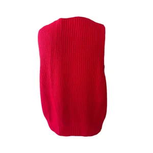 Red Knit Sweater Vest Sleeveless Open Front Longline Layering Preppy thumbnail 5