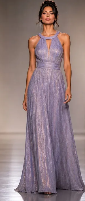 Nightway Metallic Halter Gown Lavender Purple Size 8 NWT thumbnail 1