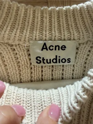 Acne Studios Ribbed Knit Sweater XS Cream Ivory Oversized Boxy Crewneck Luxury thumbnail 5