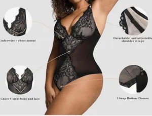 Shapewear Bodysuit V Neck Tummy Control Tank Tops Low Back Thong Bodysuit thumbnail 3