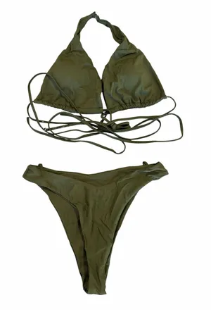 Women's Olive Green Two Piece Tiny Bikini Size Small #260250 thumbnail 1