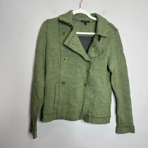Eileen Fisher Merino Wool Double-Breasted Peacoat Sweater Jacket Green Size S thumbnail 2