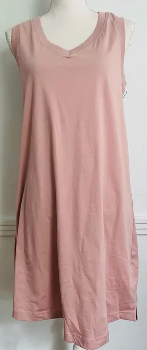 Pact • Organic Cotton Sleeveless V-Neck Shift Dress in Dusty Rose thumbnail 1