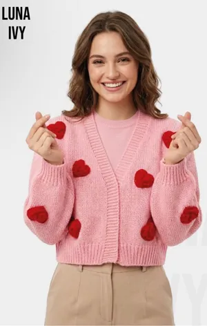 NEW Luna Ivy Anthropologie Pink Cardigan Sweater L thumbnail 1