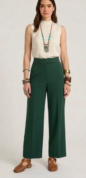 Zara Dark Green Wide-Leg Pants thumbnail 1