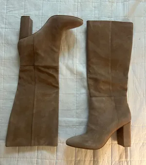 Qupid Krafty Honey Brown Suede Leather Knee High Boots - Suede Mars thumbnail 1