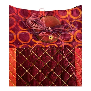 Vintage Handmade Boho Patchwork Quilted Shoulder Bag Orange Red Cottagecore thumbnail 3