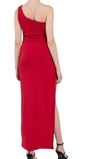 KikiRiki One Shoulder Cutout High Slit Maxi Dress Red Size Small NWT thumbnail 2