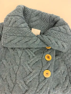 Aran Woollen Mills 3 Button Long Supersoft Merino Wool Cableknit Cardigan Blue thumbnail 8