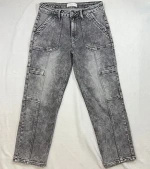 Vervet Blue 30 Gray Stonewash Denim Jean Tapered Front Seam Utility Straight Leg thumbnail 1