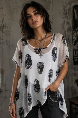 Hot Topic floral skull sheer blouse grunge goth spooky Small Halloween thumbnail 1