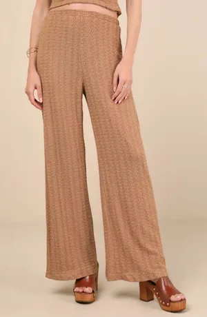 Lulus Light Brown Textured Pants wide leg high rise XSmall thumbnail 1