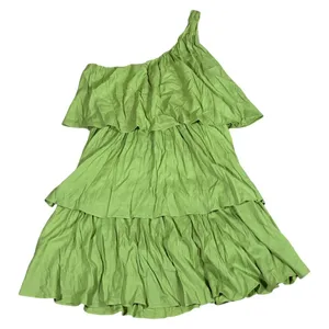 DO+BE One Shoulder Tiered Ruffle Mini Dress Lime Green Summer Boho Y18147 Size M thumbnail 4